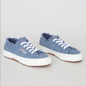 NEW Superga Frayed Denim Light Blue Sneakers 7.5
